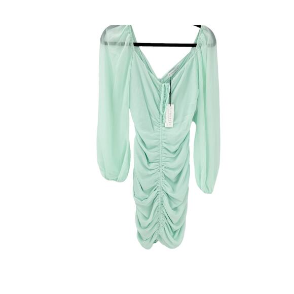 Flynn Skye Mint Green Ruched Mina Mini Dress Puff Sleeve Small NWT - Picture 4 of 12